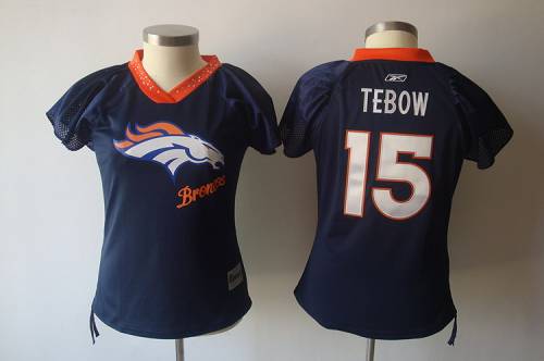 Broncos #15 Tim Tebow Blue 2011 Women's Field Flirt Stitched NFL Jersey